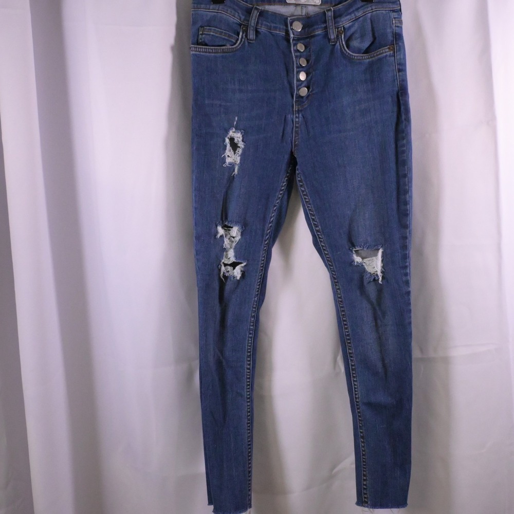 Free People Blue Distressed Button‎ Fly Ankle Jeans Women's 29 30x26.5